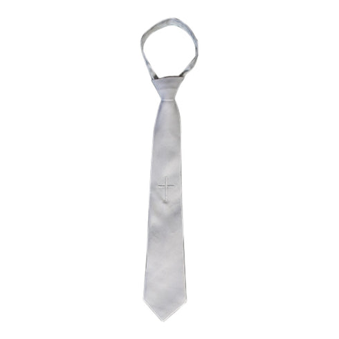Lito White Embroidered Cross Communion Zipper Tie L-Xxl - SophiasStyle.com